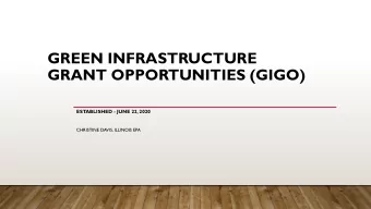 GREEN INFRASTRUCTURE  GRANT OPPORTUNITIES (GIGO)  ESTABLISHED - JUNE 22, 2020  CHRISTINE DAVIS,