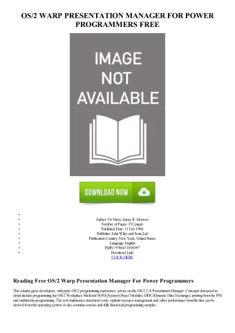 OS/2 WARP PRESENTATION MANAGER FOR POWER  PROGRAMMERS FREE  Author: Uri Stern, James R. Morrow