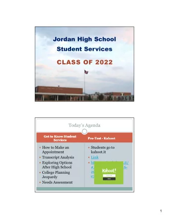 CLASS OF 2022  Todays Agenda  Get to Know Student  Get to Know Student  Pre-Test - Kahoot