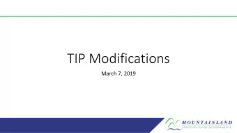 TIP Modifications  March 7, 2019 Saratoga Springs  Lakeshore Trail  Saratoga Springs has an