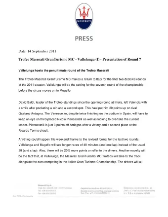 Date: 14 September 2011  Trofeo Maserati GranTurismo MC - Vallelunga (I) - Presentation of Round 7