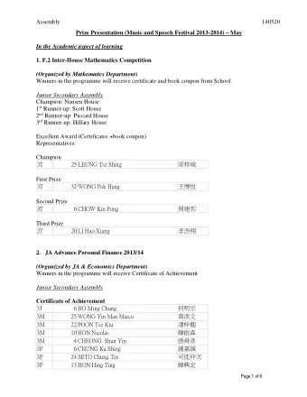 Assembly  140520 Prize Presentation (Music and Speech Festival 2013-2014)  May  In the Academic