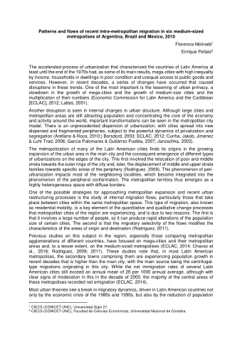 Patterns and flows of recent intra-metropolitan migration in six medium-sized  metropolises of