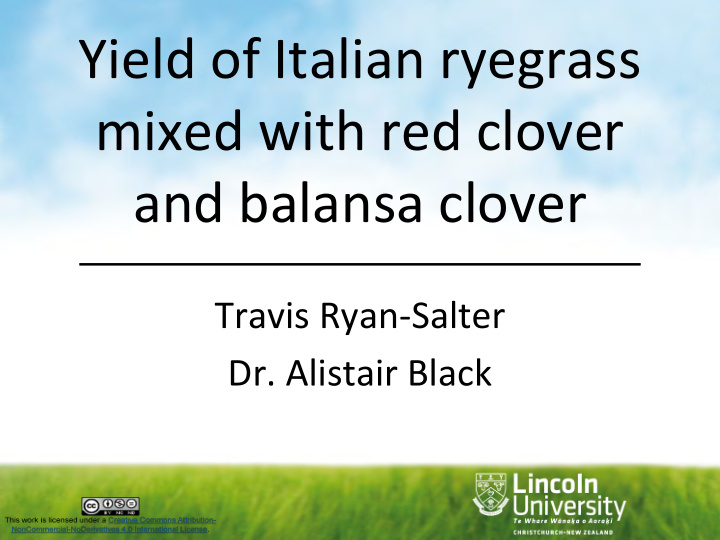 yield of italian ryegrass mixed with red clover and