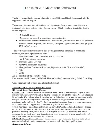 Recommendations:   BC REGIONAL NNADAP NEEDS ASSESSMENT     Health Canada:  Recognize