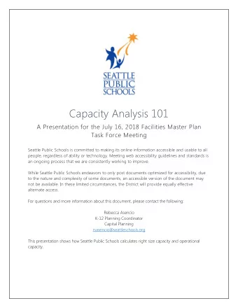 Capacity Analysis 101  A Presentation for the July 16, 2018 Facilities Master Plan  Task Force