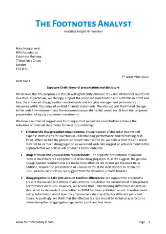 Hans Hoogervorst  IFRS Foundation  Columbus Building  7 Westferry Circus  London  E14 4HD 7 th