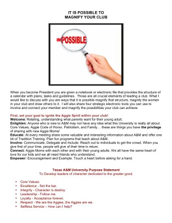 IT IS POSSIBLE TO  MAGNIFY YOUR CLUB  When you become President you are given a notebook or