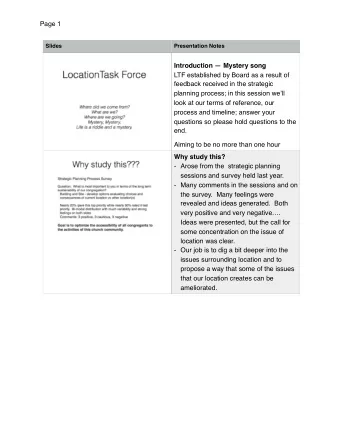 Page  1  Slides  Presentation Notes  Introduction  Mystery song  LTF established by
