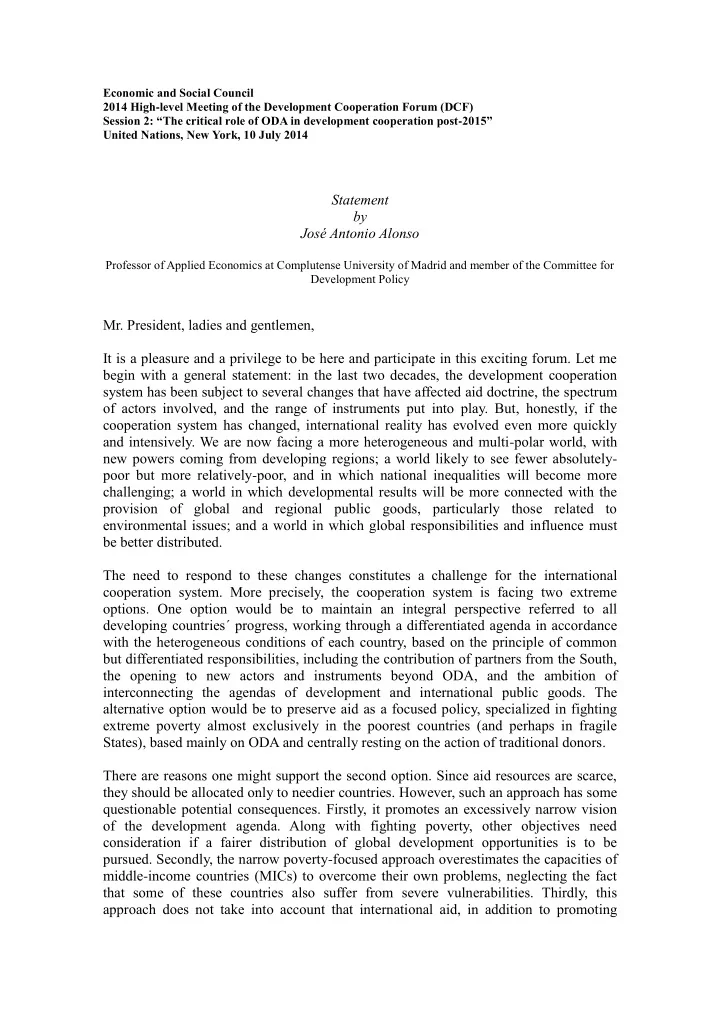 economic and social council 2014 high level meeting of