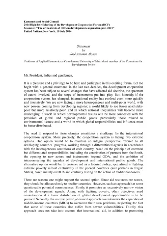 Economic and Social Council 2014 High - level Meeting of the Development Cooperation Forum (DCF)