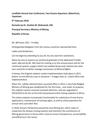 Landfolio Annual User Conference, Two Oceans Aquarium, Waterfront,  Capetown 9 th February 2018