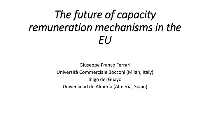 remuneration mechanisms in in the