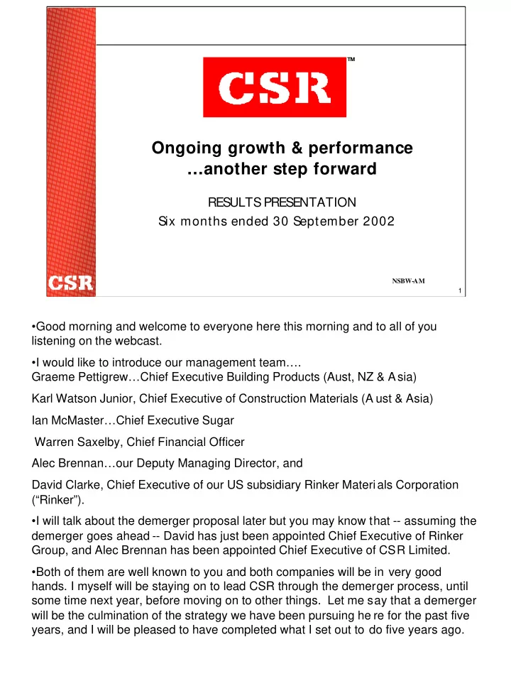 ongoing growth performance another step forward