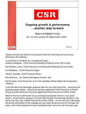 Ongoing growth &amp; performance  another step forward  RESULTS PRESENTATION  Six months ended