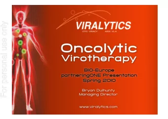 For personal use only Bio-Europe 2010 partneringONE Presentation Viralytics Ltd  For personal use
