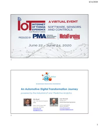 An Automotive Digital Transformation Journey  powered by the Industrial IoT and  Predictive