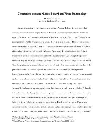Connec  ections between  between Michael  hael Polany  anyi and  and Vi  Virt  rtue Epis  ue
