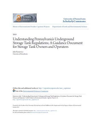 Understanding Pennsylvania's Underground  Storage Tank Regulations; A Guidance Document  for