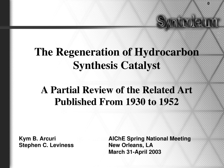 the regeneration of hydrocarbon synthesis catalyst