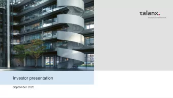 Investor presentation  September 2020  Agenda  1  6M 2020 results  2 Key aspects of Talanxs