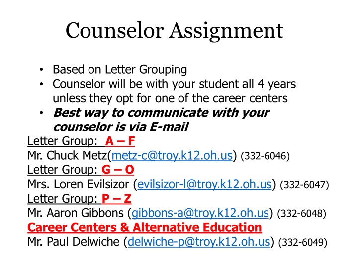 counselor assignment