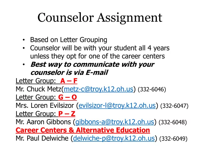 counselor assignment