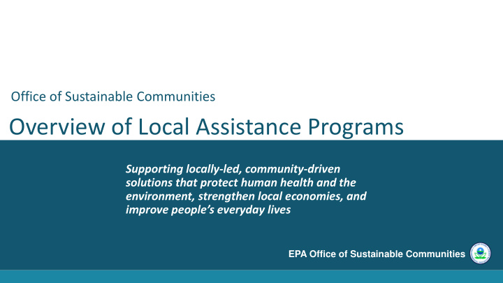 overview of local assistance programs