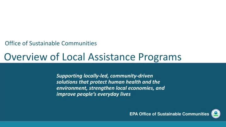 overview of local assistance programs