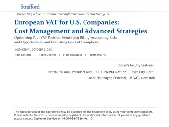 European VAT for U.S. Companies:  Cost Management and Advanced Strategies  Optimizing Your VAT