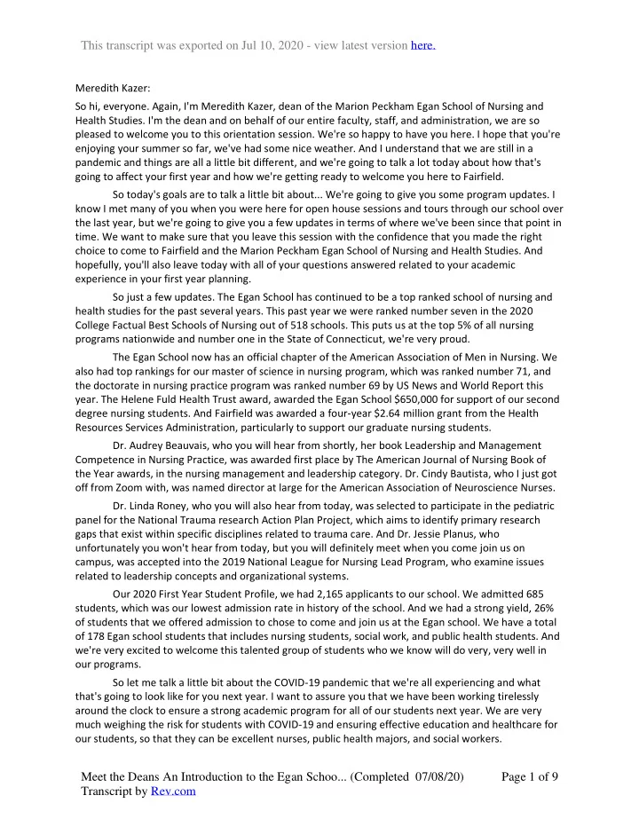 this transcript was exported on jul 10 2020 view latest