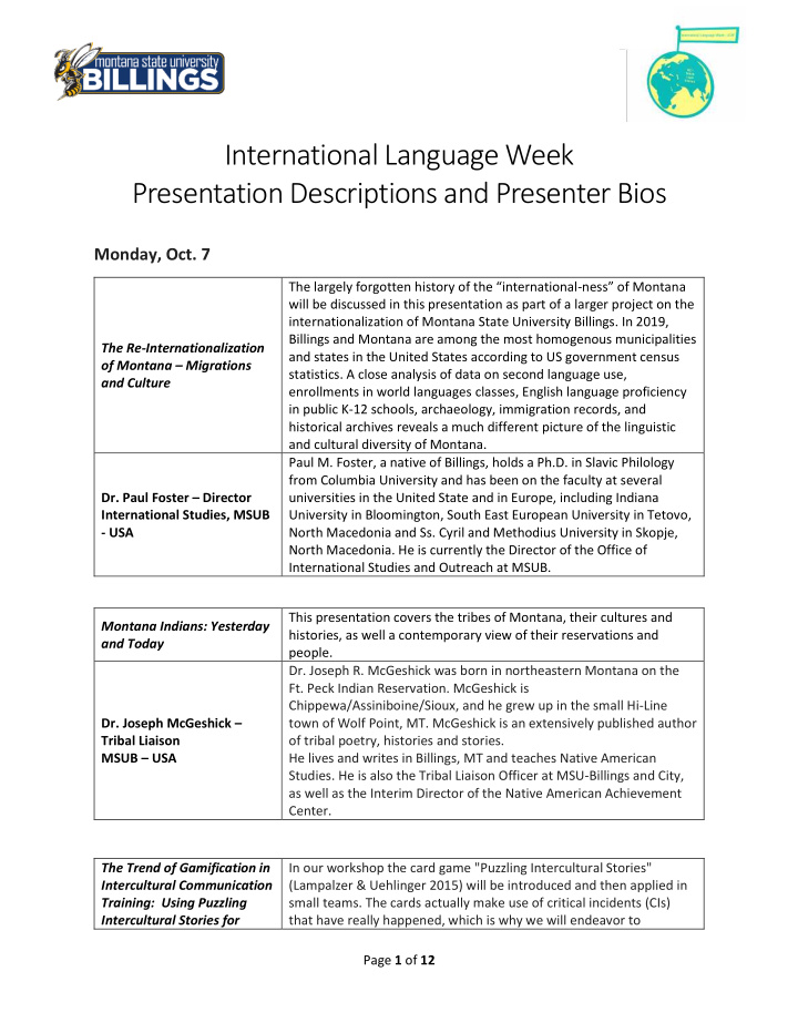 international language week presentation descriptions and