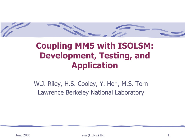 coupling mm5 with isolsm development testing and