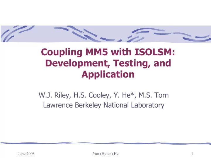 coupling mm5 with isolsm development testing and
