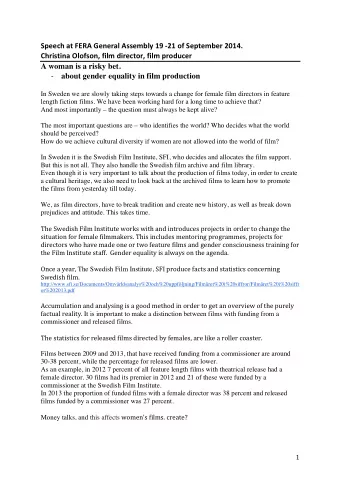 Speech  at  FERA  General  Assembly  19  -21  of  September