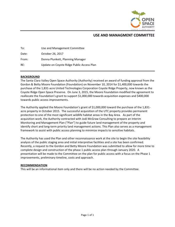 use and managment committee to use and management