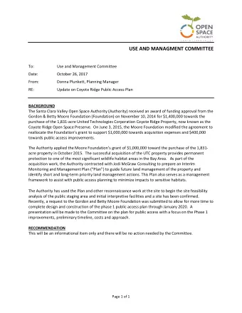 USE AND MANAGMENT COMMITTEE  To:  Use and Management Committee  Date:  October 26, 2017  From: