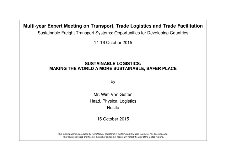multi year expert meeting on transport trade logistics