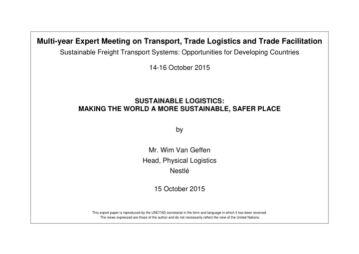 multi year expert meeting on transport trade logistics