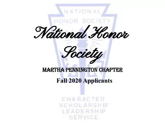 National Honor  Society Martha Pennington Chapter  Fall 2020 Applicants  Welcome &amp;