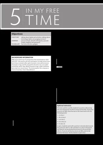 5  IN MY FREE  TIME  Objectives 2 If you have access to the Internet, a good lead-in to this