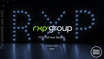For personal use only  FY20 Full Year Results  20 August 2020  FY20  Financial Performance  For