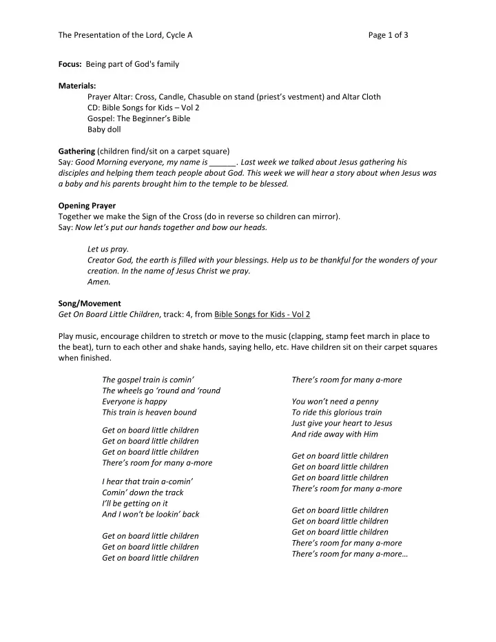 the presentation of the lord cycle a page 1 of 3 focus