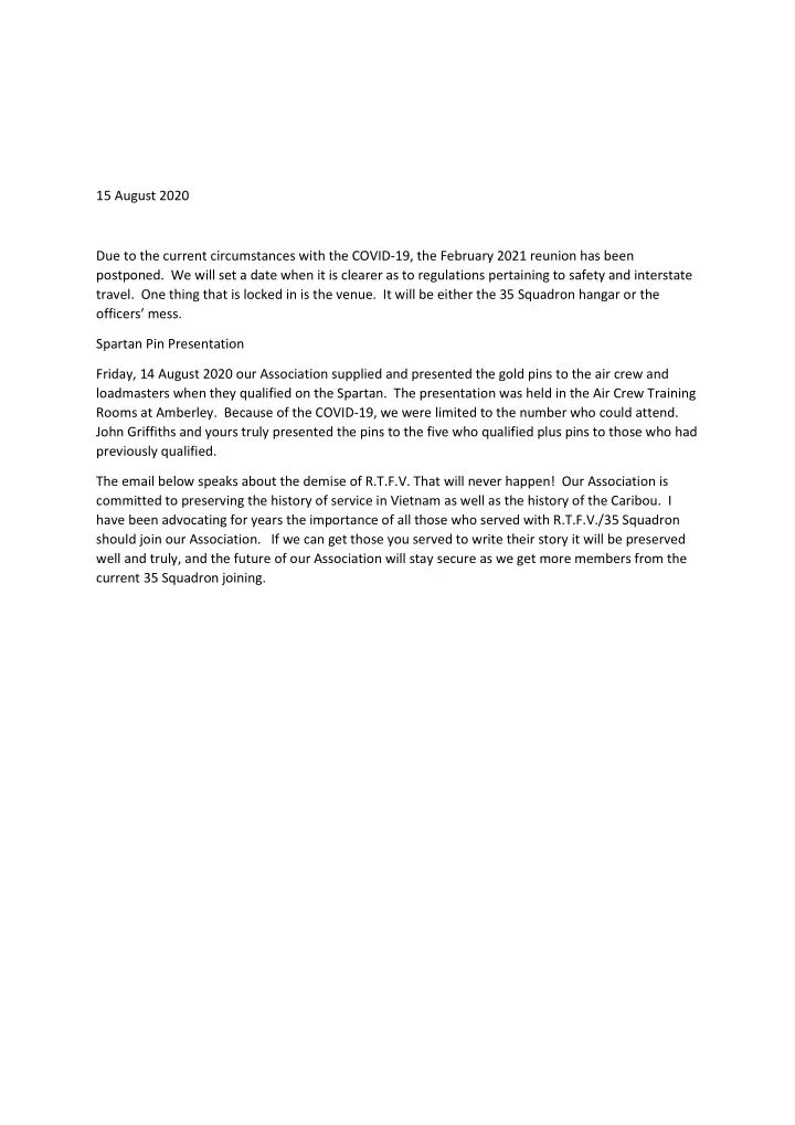 15 august 2020 due to the current circumstances with the