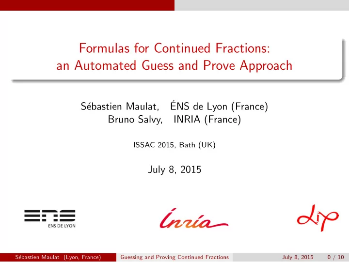 formulas for continued fractions an automated guess and