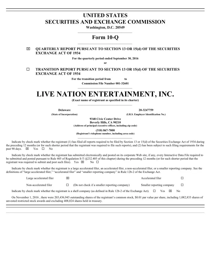 live nation entertainment inc
