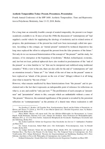 Aesthetic Temporalities Today: Present, Presentness, Presentation  Fourth Annual Conference of the