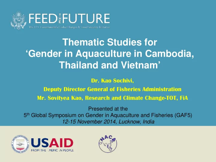 thematic studies for gender in aquaculture in cambodia
