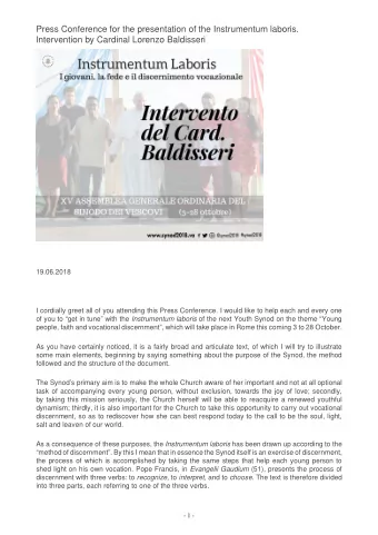 Press Conference for the presentation of the Instrumentum laboris.  Intervention by Cardinal