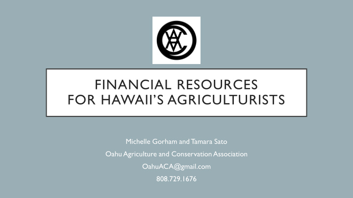 financial resources for hawaii s agriculturists